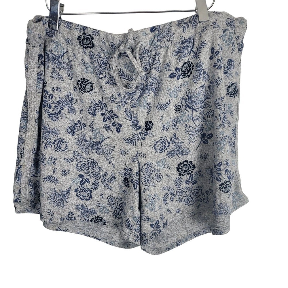 Lucky Brand Pajama Shorts XL Womens Grey Floral Print Pull On Sleepwear Bottoms